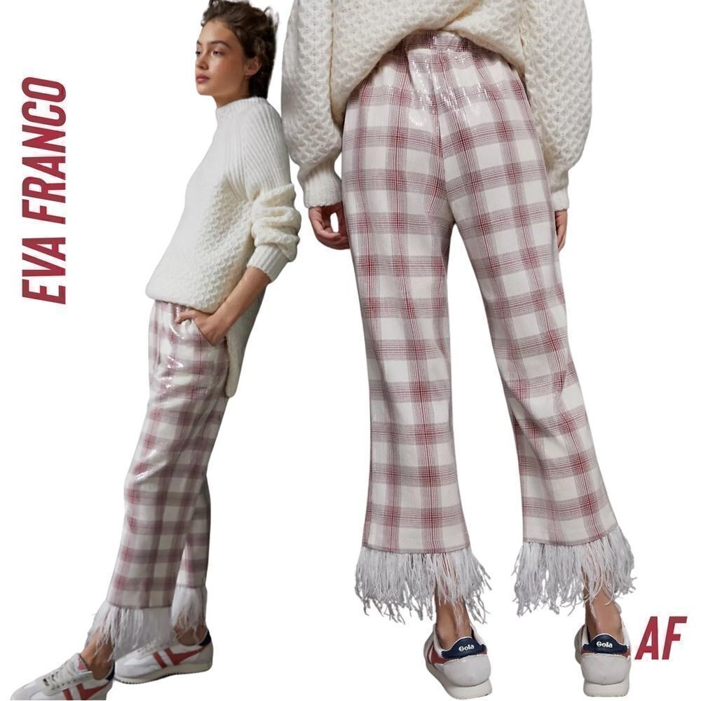 ANTHROPOLOGIE BY EVA FRANCO BRENDA FEATHERED PLAID PANTS NEW LARGE